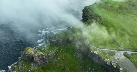 Cliffs of Moher steep precipice, Ireland tourist destination, aerial view 4k Stock Footage 258801107