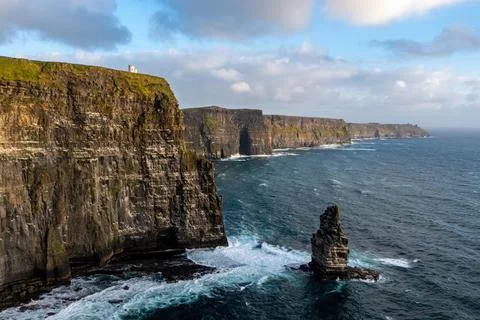 Cliffs of Moher at Sunset Above the Atlantic Ocean, County Clare Stock Photos