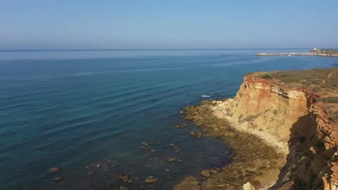 Cliffs near Conil de la Frontera at the Atlantic coast drone view Stock Footage 143656743