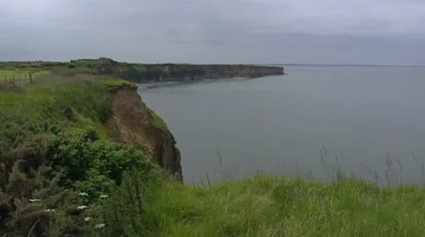 Cliffs at Normandy coast, Omaha beach, view from Pointe du Hoc Stock Footage 21761721