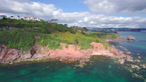 Cliffs over Broadsands Beach from a drone, Paignton, Devon, England, Europe Stock Footage 161085546