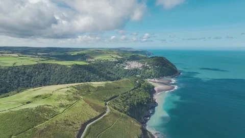 Cliffs over Countisbury and Lynton from a drone , Devon, England, Europe Stock-Footage 248611402