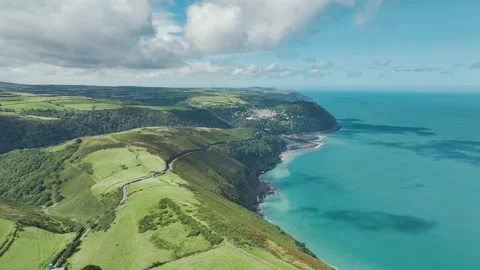 Cliffs over Countisbury and Lynton from a drone , Devon, England, Europe Stock Footage 248611466