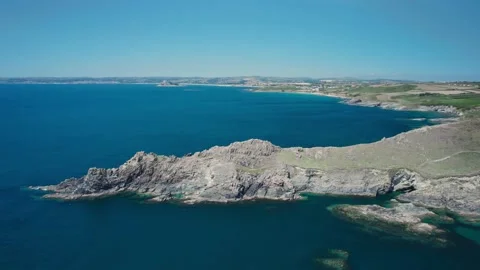 Cliffs over Cudden Point from a drone, National Trust, SW Coast Path, Penzance 動画素材 201215859