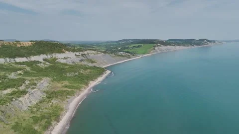 Cliffs over  Jurassic Coast from a drone, Jurassic Coast, Lyme Regis, Dorset, UK Vídeos de archivo 250411087