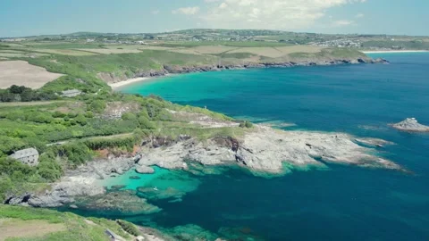 Cliffs over Piskies Cove and HMS Warspite, Cudden Point and Kenneggy Cove Stock Footage 201214997