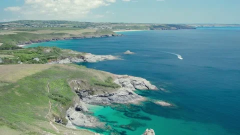 Cliffs over Piskies Cove and HMS Warspite, Cudden Point and Kenneggy Cove Stock Footage 201215065