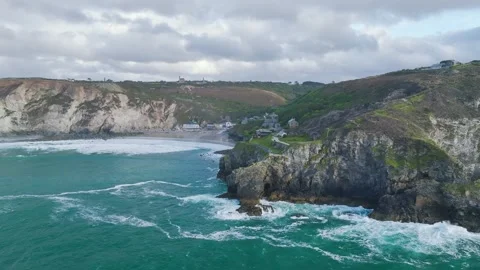 Cliffs over St Agnes from a drone, Cornwall, England, Europe Stock-Footage 248058230
