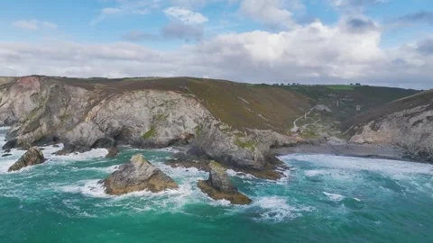 Cliffs over St Agnes from a drone, Cornwall, England, Europe 스톡 동영상 248261075