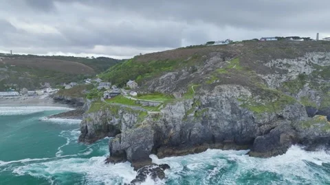 Cliffs over St Agnes from a drone, Cornwall, England, Europe 스톡 동영상 248261129