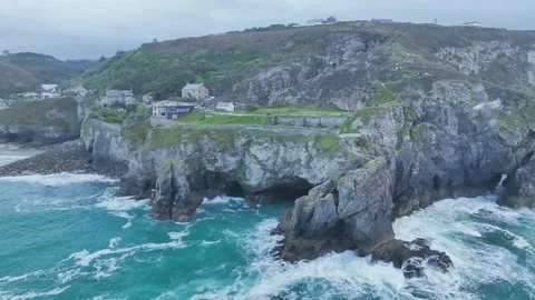 Cliffs over St Agnes from a drone, Cornwall, England, Europe Stock Footage 248262523