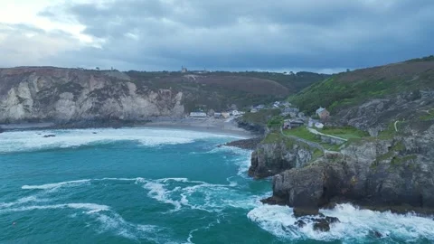 Cliffs over St Agnes from a drone, Cornwall, England, Europe Stock Footage 248263050