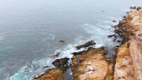 Cliffs, Pacific Ocean, Hill Castillo Carmen (Coquimbo, Chile) aerial view 스톡 동영상 120346515
