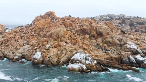 Cliffs, Pacific Ocean, Hill Castillo Carmen (Coquimbo, Chile) aerial view 動画素材 120346618