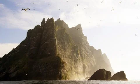 The cliffs of Saint Kilda archipelago, Outer Hebrides, Scotland Stock Photos