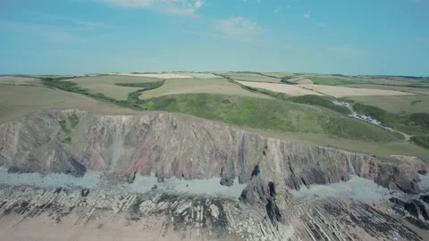 Cliffs on the Sandymouth Bay Beach, National Trust, Bude, Cornwall, England Stock Footage 201759765