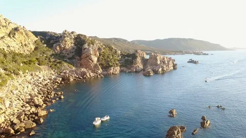 Cliffs in sea ocean, drone goes into. sundown Stock Footage