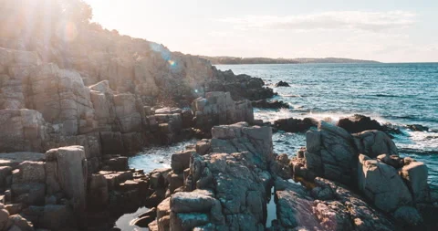 Cliffs seascape rocks waves ocean denmark sun flare holiday travel aerial 스톡 동영상 153765632