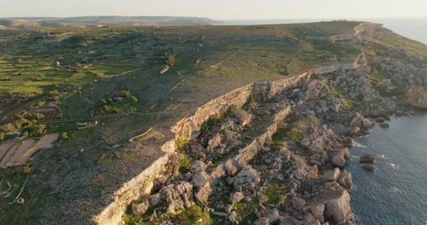 Cliffs on sunset, aerial drone view. Malta island Stock Footage 232250983