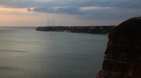 Cliffs sunset clouds ocean sea golden waves cape Kaliakra254631 動画素材 1066878