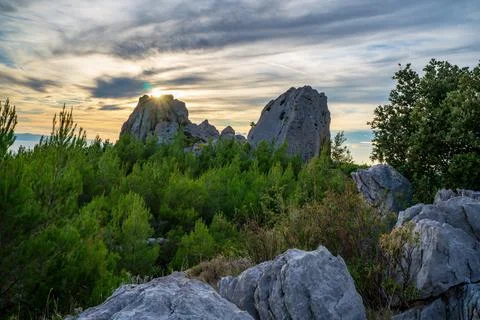 Cliffs in sunset Stock Photos