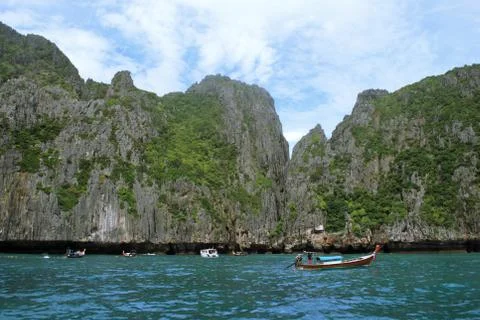 Cliffs on the tropical coast of Phi Phi islands, Thailand. Stock Photos