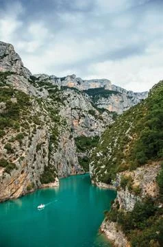 Cliffs on the Verdon River on cloudy day. Stock Photos