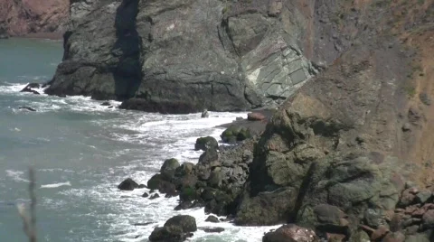 Cliffs Waves Zoom Out Stock Footage 712070