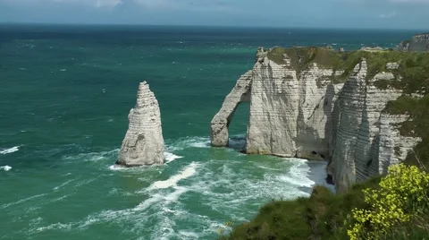  cliffs white rocks sea waves breakers arch Stock Footage 60444068