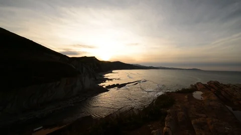 Cliffs in Zumaia at sunset Stock Footage 122760914