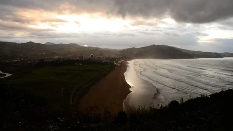The cliffs of Zumaia at sunset Stock Footage 122763971
