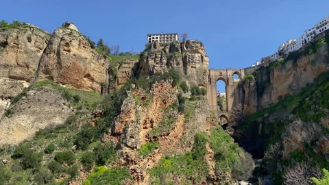 Cliffside Buildings Over Gorge in Spain Ronda Video stock 339773558