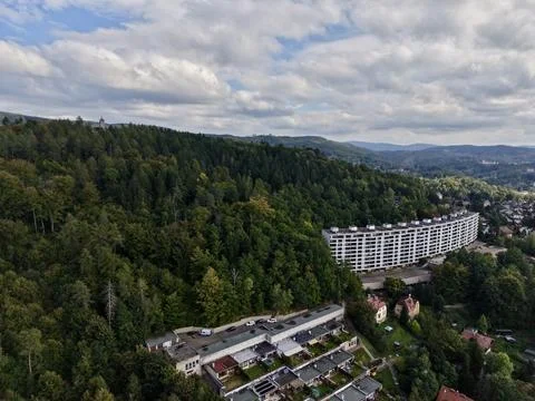 Cliffside Flats With Sweeping Scenery, Residential Units Perched On Slope Offer Stock Photos