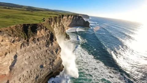 Cliffside Overlook with Waves Crashing Stock Footage 324807807