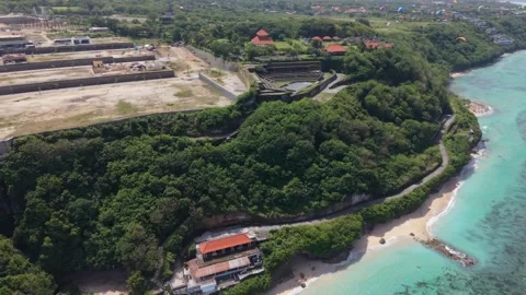 Cliffside stone amphitheater structure near Gunung Payung beach in Bali Video stock 338295172
