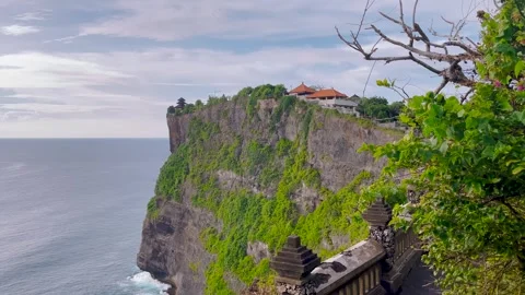 Cliffside Temple Overlooking Ocean Stock Footage 278795766