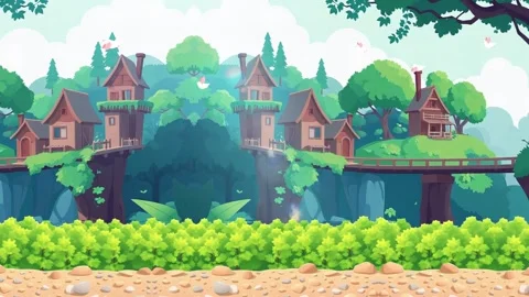 Cliffside tree house in mountain forest background. Stock Footage 303682345