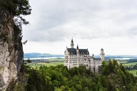 Cliffside View of Neuschwanstein Stock Photos