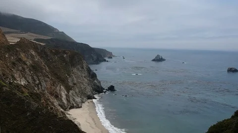 Cliffside view of the Pacific Coastline Stock Footage 85293860