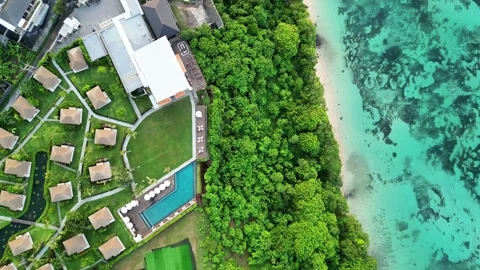 Cliffside Villas and Ocean View Drone Shot from Above – Bali Stock Footage 312238236