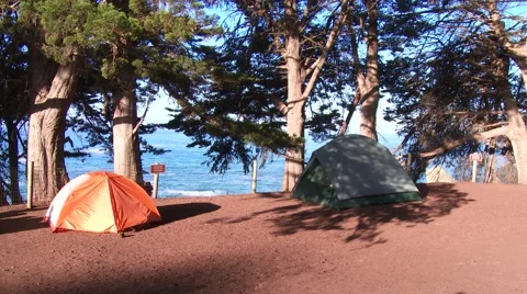 Clifftop campsite on the coast Stock Footage 43218977