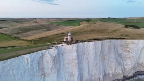 Clifftop Lighthouse Above WhiteCliffs Stock Footage 344057909