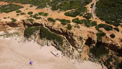 Clifftop Path and Beach Below: Aerial Vie Stock Photos