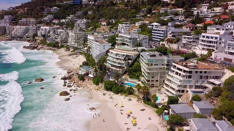 Clifton beach view over umbrellas and bathers. Stock Footage 83130281