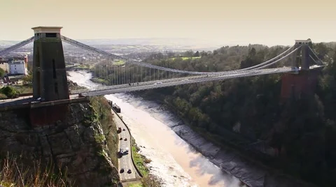 Clifton Suspension Bridge & River Avon, Bristol - Ultra Wide HD Stock Footage
