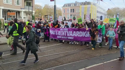 Climate activists during march for climate and justice in Amsterdam Stock Footage 255514331