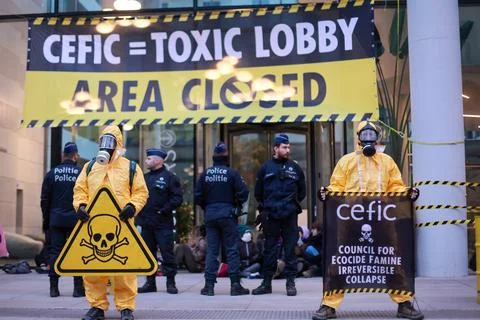 Climate activists protest in Brussels against the European Chemical Industry Cou Stock Photos