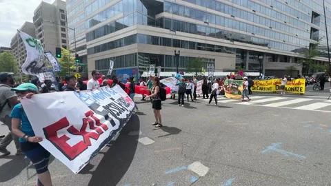 Climate activists protest outside IMF and World Bank headquarters Stock Footage 238542741