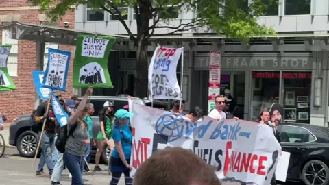 Climate activists protest outside IMF and World Bank headquarters Stock Footage 238542752