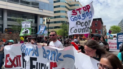 Climate activists protest outside IMF and World Bank headquarters Stock Footage 238542753